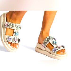 Kurt Geiger Orson Crystal Slide Sandal Slip On Flats Size EU 38 White Leather
